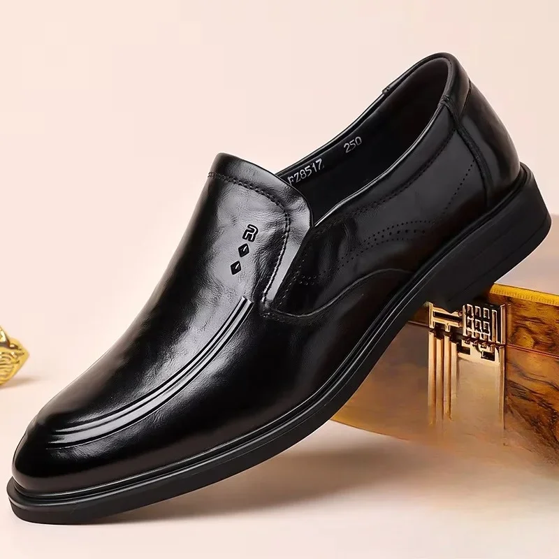 Genuine Leather Men's Shoes Business Formal Wedding Groom Work Commute Soft Bottom British Style Shoes Breathable Anti-Slip