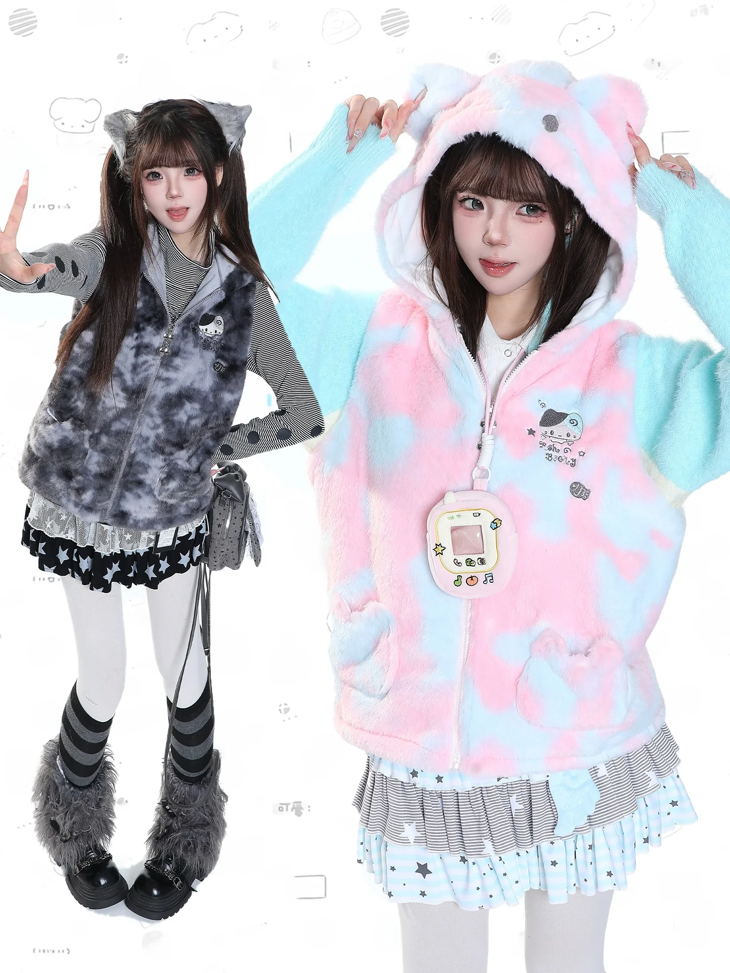 Sweet Anti-Aging Hooded Vest Women's Winter Color Block Layering Thickened Warm Loose Cotton Jacket Girl's Feel Outerwear