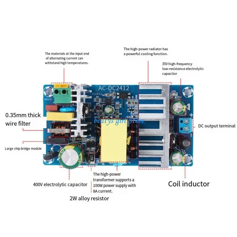 C7AB AC85-265V To DC12V 8A Switching Power Supply Board 100W With Overload Overcurrent Protections For Industrial Equipment