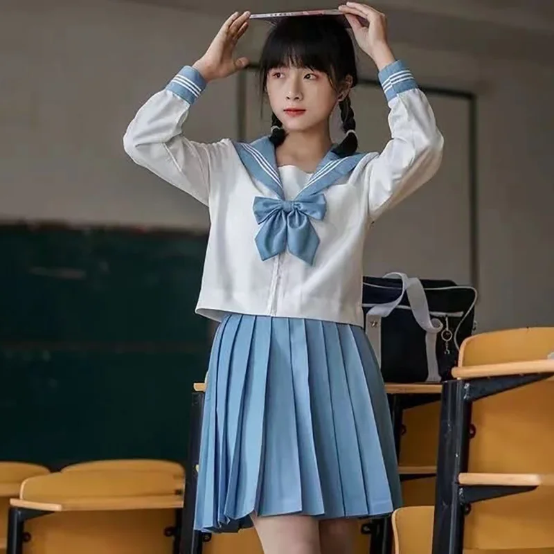 Authentic Japanese Style Long Sleeve Uniform Set with Collar College Middle School Uniforms JK Cosplay Costume for Women 2026