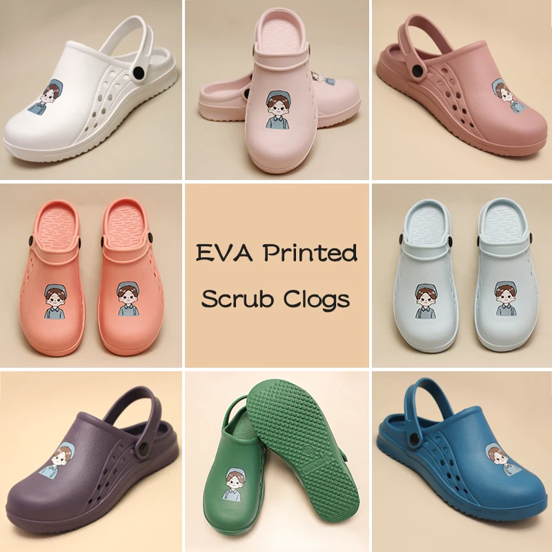 Fashionable EVA Printed Hospital Clogs Medical Footwear Breathable Soft Doctor Nursing Slips Shoes Bathroom Scrub Footwear X06