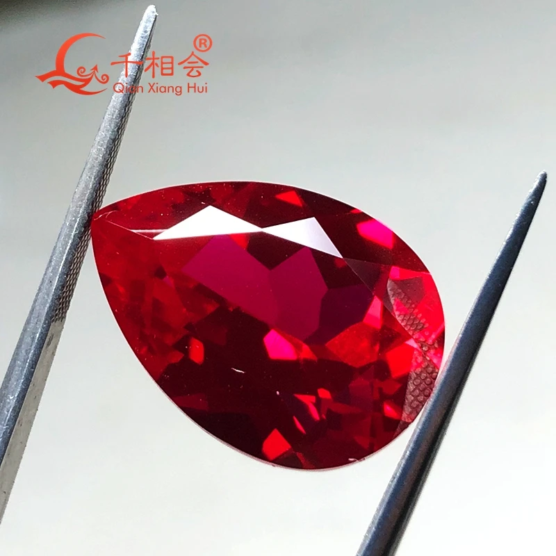 

Pear shape 5# red color Natural cutting artifical ruby corundum clear loose gem stone