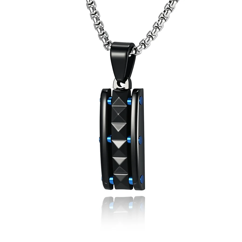 New Stainless Steel Pyramid Shape Two-color Combination Pendent Necklace for Men Fashion Jewelry