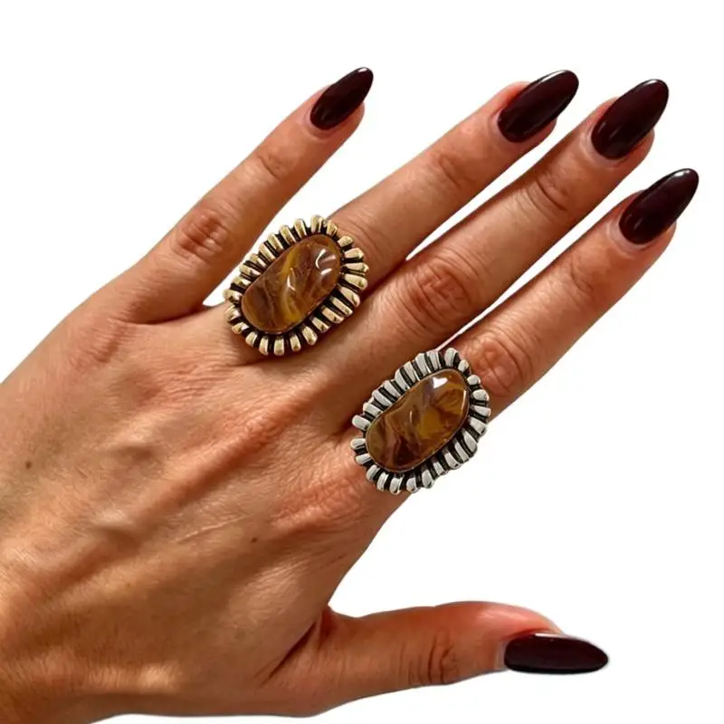 Vintage Inlay Resin Sunflower Chunky: Rings Women Trendy Creative Irregular Charm Finger Jewelry Accessories