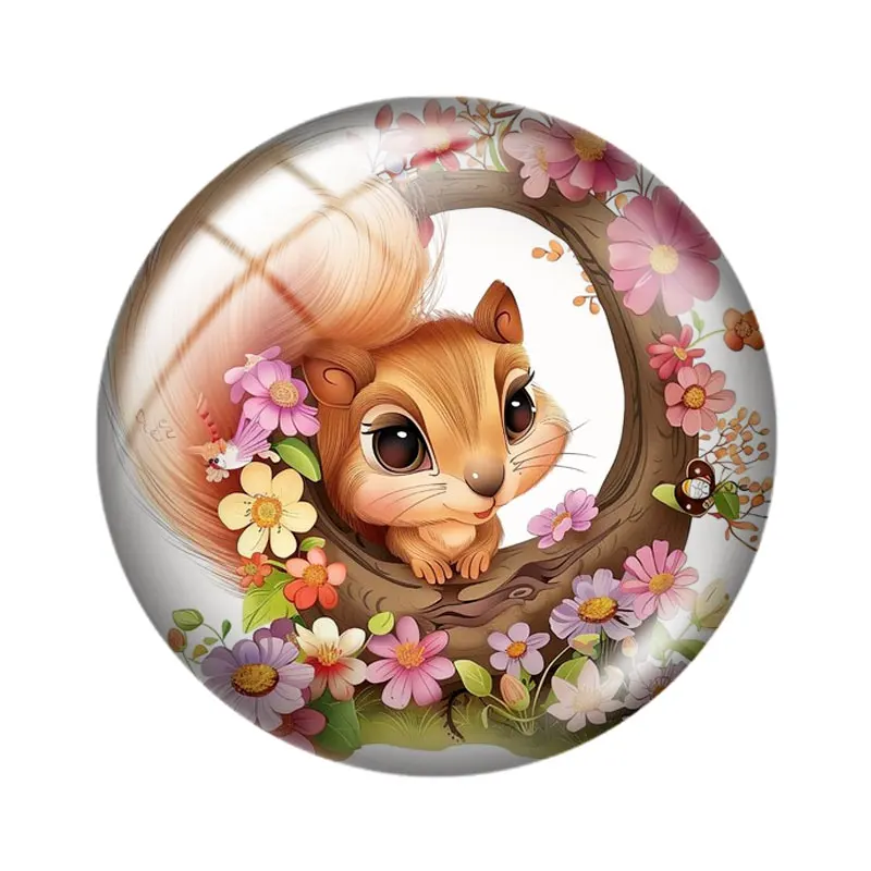 Watercolor Squirrel 12/18/20/25mm glass cabochon  bracelet pendant rings for jewelry demo earrings back Making findings - view 6