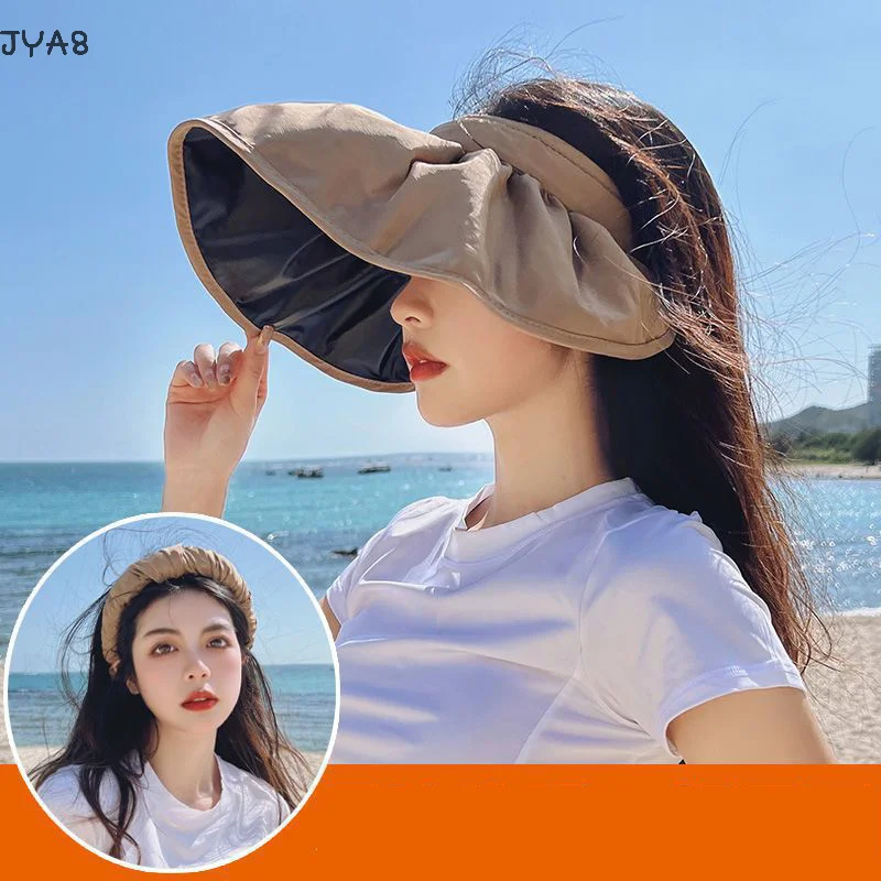 Summer Sun Hats Women Foldable Visor UV Protection Top Empty Solid Vacation Beach Sunscreen Baseball Cap Headband Sunscreen Cap