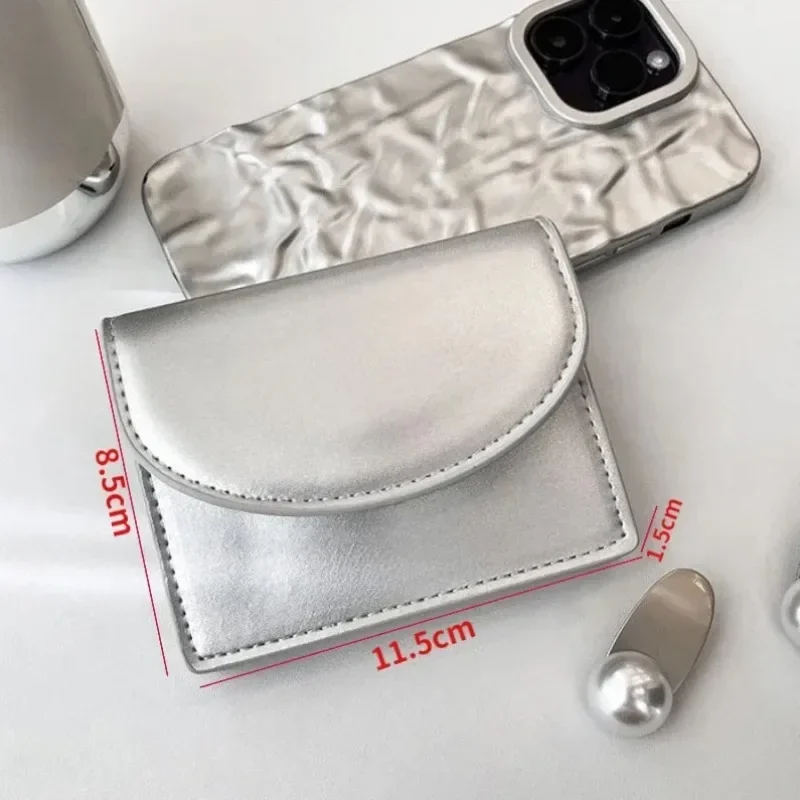 New Fashion Simple PU Zipper Wallet for Women Portable Cover Type Coin Purse Coin Bag Multi-card Slot Silver Card Holder Pouch