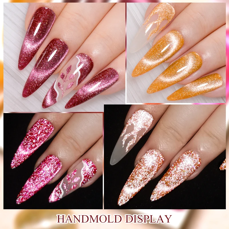 MEET ACROSS 6Pcs/Set Amber Reflective Cat Magnetic Gel Nail Polish Autumn Glitter Brown Coffee Series Nail Art UV Gel For Nails - Image 6