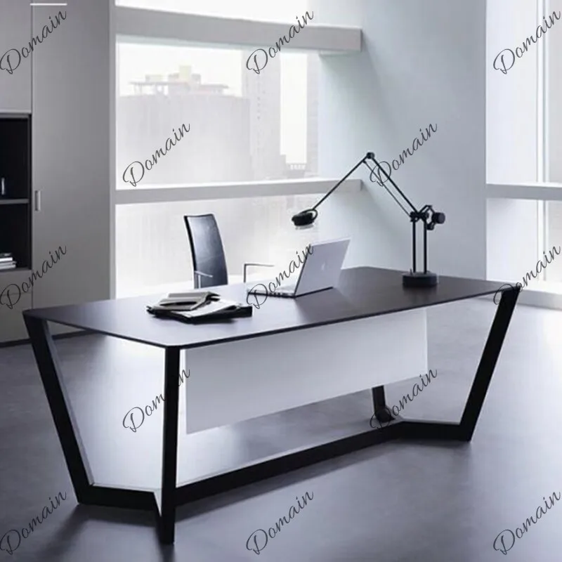 Light Luxury Desk Piano Lacquer Office Desk Black Solid Wood Creative Simple Computer Desk