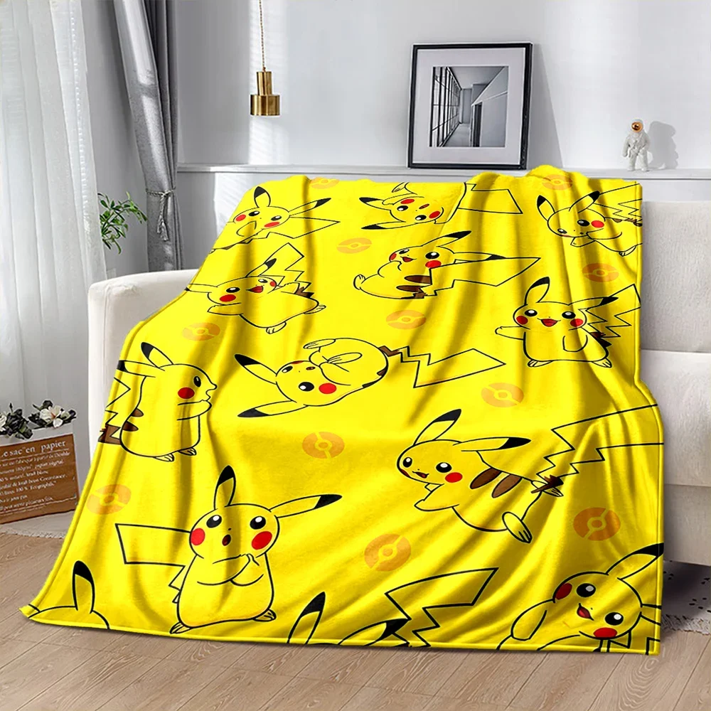 Anime giapponese Pokemen-Pikachu flanella soffice coperta da campeggio per bambini divano coperta da tiro regalo di moda moderna Miniso