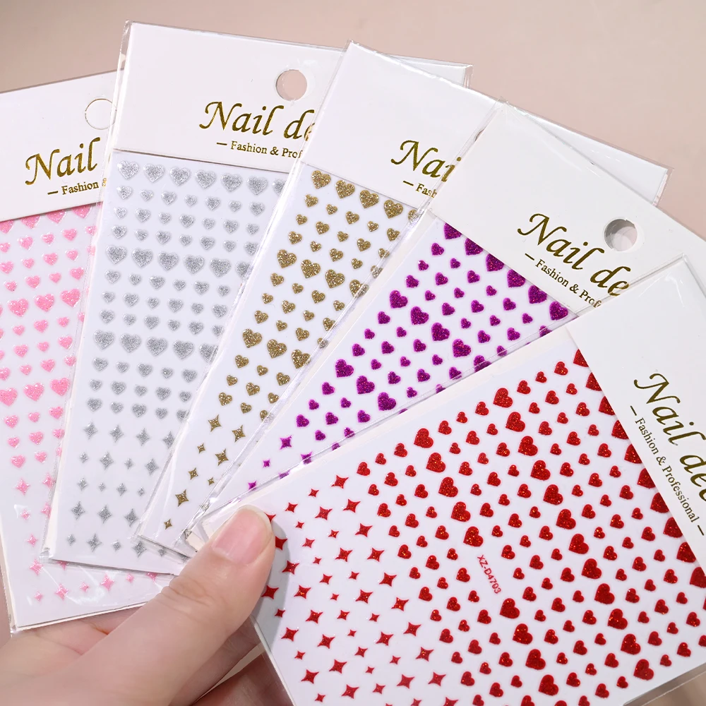 1Pc Glitter Love Heart Adesivo per unghie Rosso Rosa Viola Cuore Starlight Decalcomanie adesive Cursori di San Valentino Decorazione per manicure