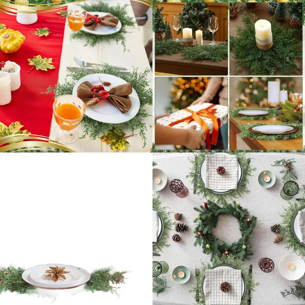 

20 Large Round Christmas Pine Placemats, Bulk Pack of 12, Artificial Branches for Festive Table Decor