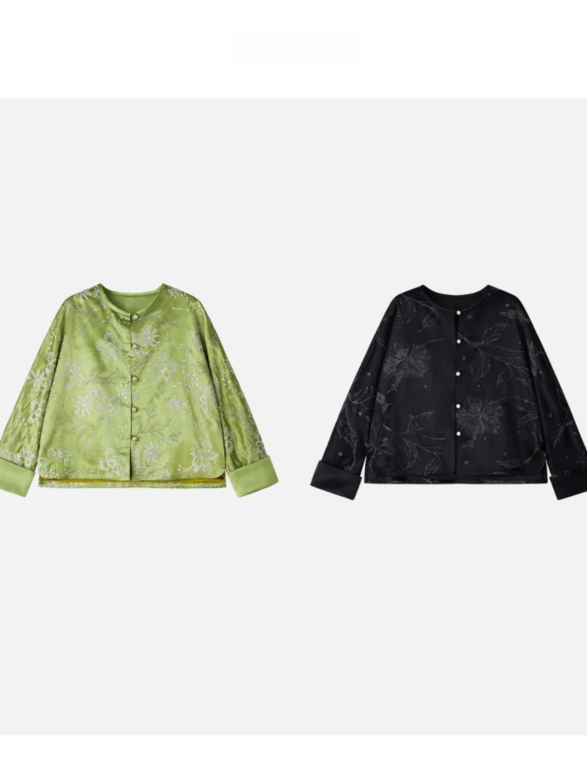 

New 2025 JINGJING2025 "Flower Tree Hide Sea" Heavy Embroidery Acetate Satin Loose New Chinese Sle Top Women's Faion