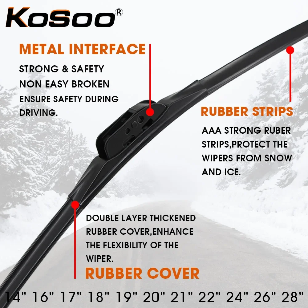 Winter Snow Car Wiper Blade U Hook Natural Rubber Windshield Windscreen Wiper 14