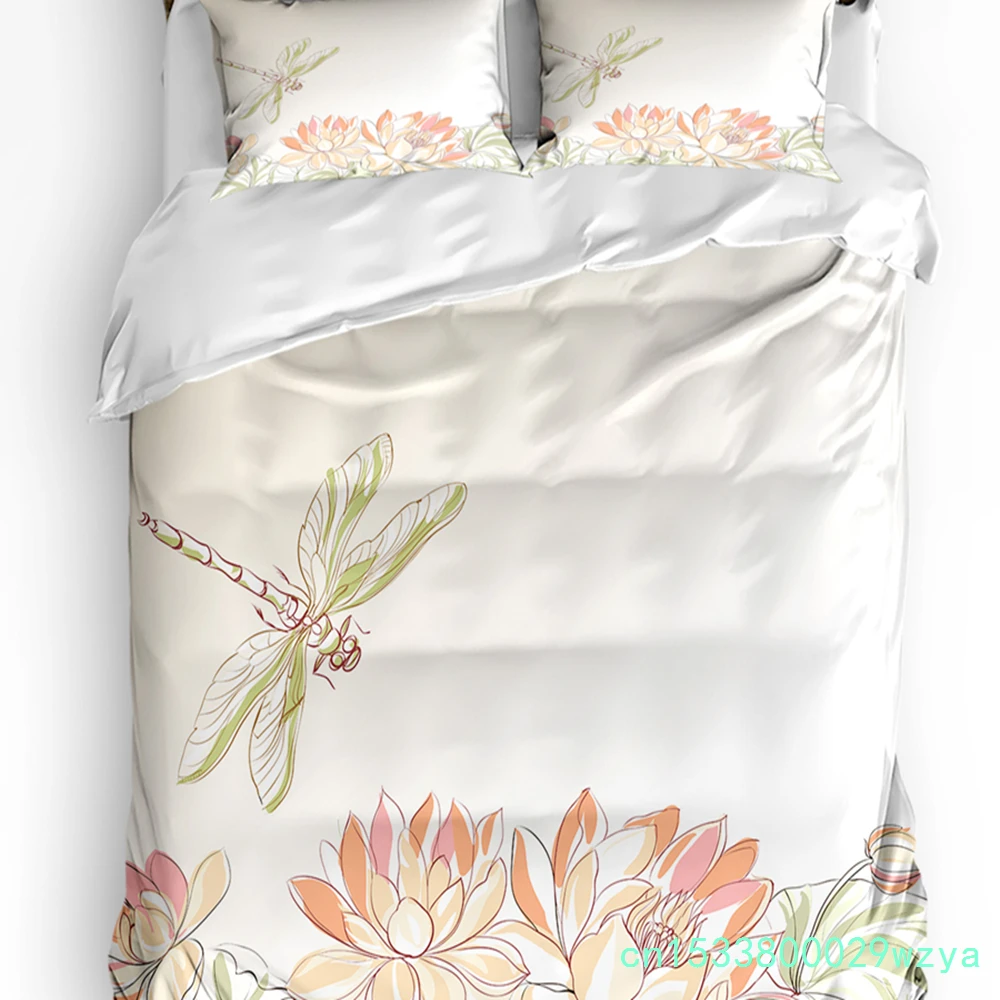 Dragonfly Lotus Flower Bedding Set 3pcs Boys Girls Duvet Cover Pillowcase Kids Adult Quilt Cover Double Bed Set Home Textile