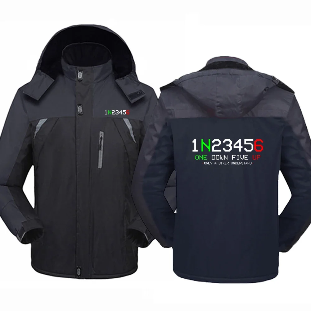 

2024 Autumn Winter Biker 1n23456 Motorcycle Logo Print Windproof Thicken Warm Detachable Hat Cold Prevention Windbreaker Jacket