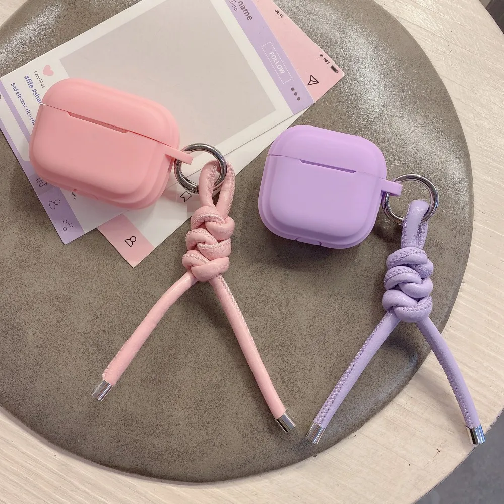 حافظة من السيليكون الوردي لأجهزة AirPods 4 3 2 1 Pro 2 مع حبل معلق منسوج سماعة رأس Coque لأجهزة AirPods Pro2 Pro 2 2nd Cases Capa