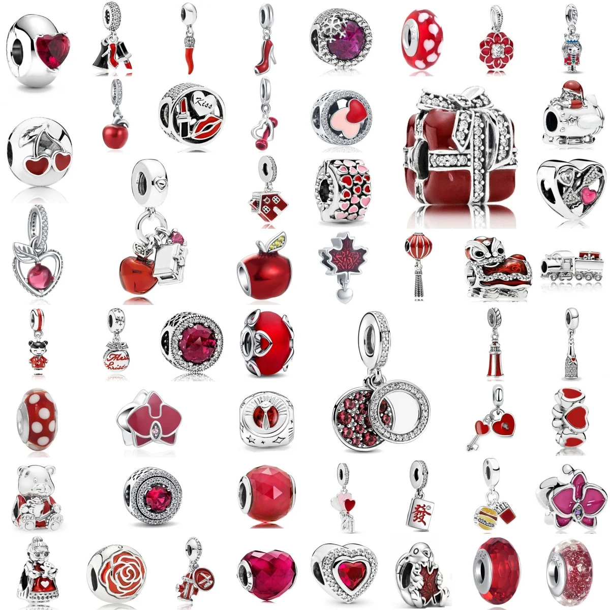 Valentine's Day Red 925 Silver Apple Lipstick Pendant Bead Chain Serpentine Bracelet Necklace Bead DIY Jewelry Women's Gift