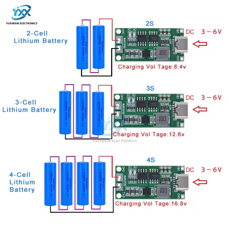 1 SZT. Ładowarka do akumulatorów wieloogniwowych 2S 3S 4S 18650 LiPo Li-Ion Polimerowych, Typu-C, Podwyższająca Napięcie 7.4V 11.1V 14.8V do 8.4V 12.6V 16.8V
