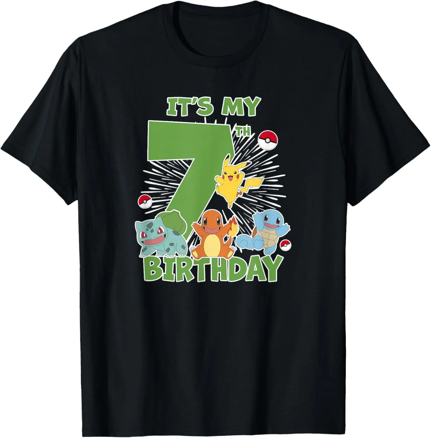 Pokémon It's My 7th Birthday Kanto Starters Celebration T-Shirt S-6XL
