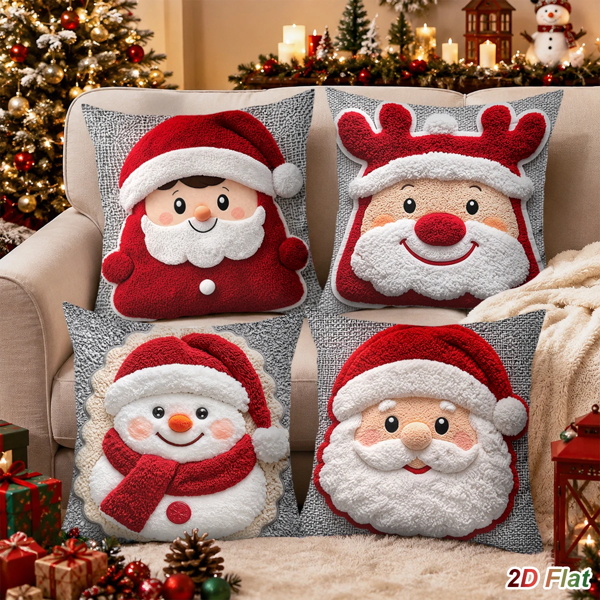 4pcs Merry Christmas Pillow Covers Santa Snowman Cushion Covers Christmas Decor for Home Sofa Bedroom New Year Party Supplies