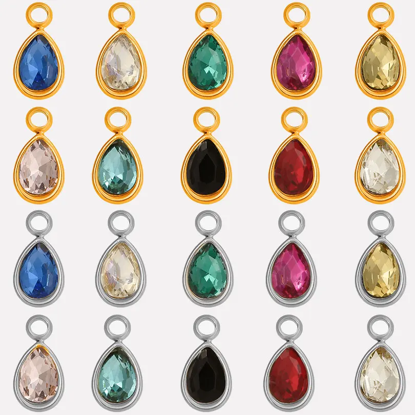 Geometrie Wassertropfen Anhänger Glänzende Strass Edelstahl Basis Wasserdichte Charms Für Schmuck Machen Liefert DIY Armband – Detail 4