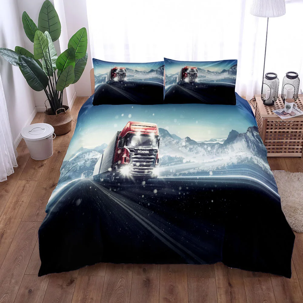 

European Trucks Bed Linen Set King Queen Double Full Twin Single Size Teal Duvet Cover Set