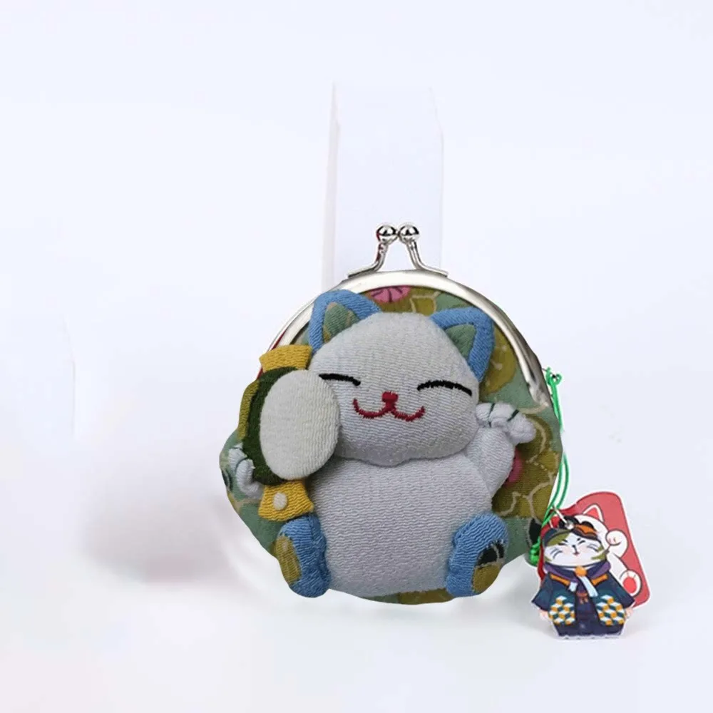 النمط الياباني Maneki Neko محفظة نسائية للعملات المعدنية زهرة الطباعة دمية محظوظ القط حقيبة صغيرة محافظ حقيبة التخزين حامل بطاقة النساء