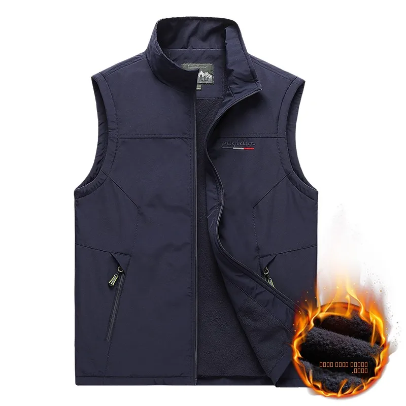 

Spring Autumn Fce Lined Stand Collar Vest Outdoor Sports Jaet No Sve Middle Age Dad Sle Busin Casual Knitted Vest