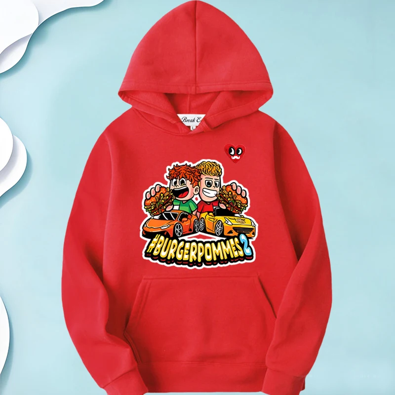 

Burgerpommes2 Icrimax Print Graphic Women Hoodie Polyester Red Eyes Beard Heart Embroidery Pullover Pockets Loose Lady Hoody