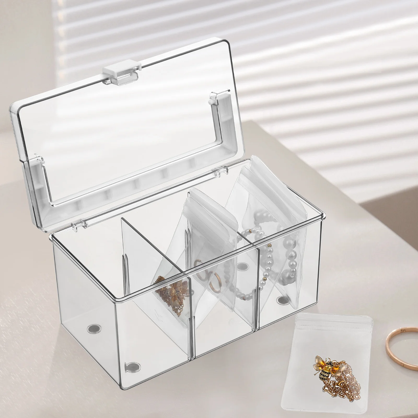 Clear Acrylic Jewelry Storage Box Large Capacity Organizer Portable Jewelry Case for Rings Earrings Necklaces Earring Organizer