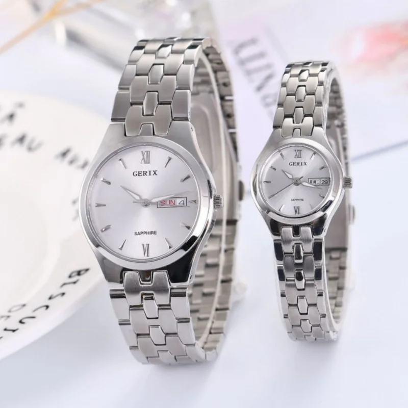 

In Stock High-Grade Stainless Steel Couple's Watch Men's and Women's Classic Steel Strap Quartz Watch Waterproof Steel Strap Dou