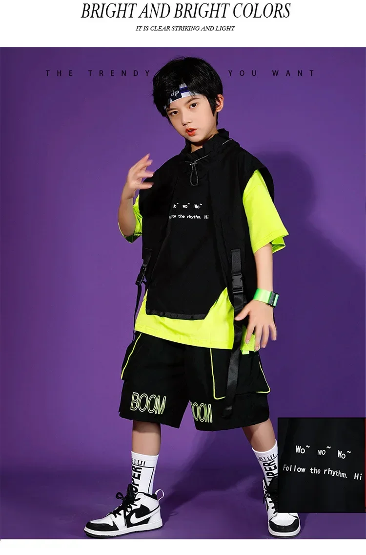 Kinder Hip-Hop-Weste-Set, trendiges Street-Dance-Outfit für Jungen und Mädchen, Jazz-Tanz-Trainings- und Auftrittskleidung – Detail 9