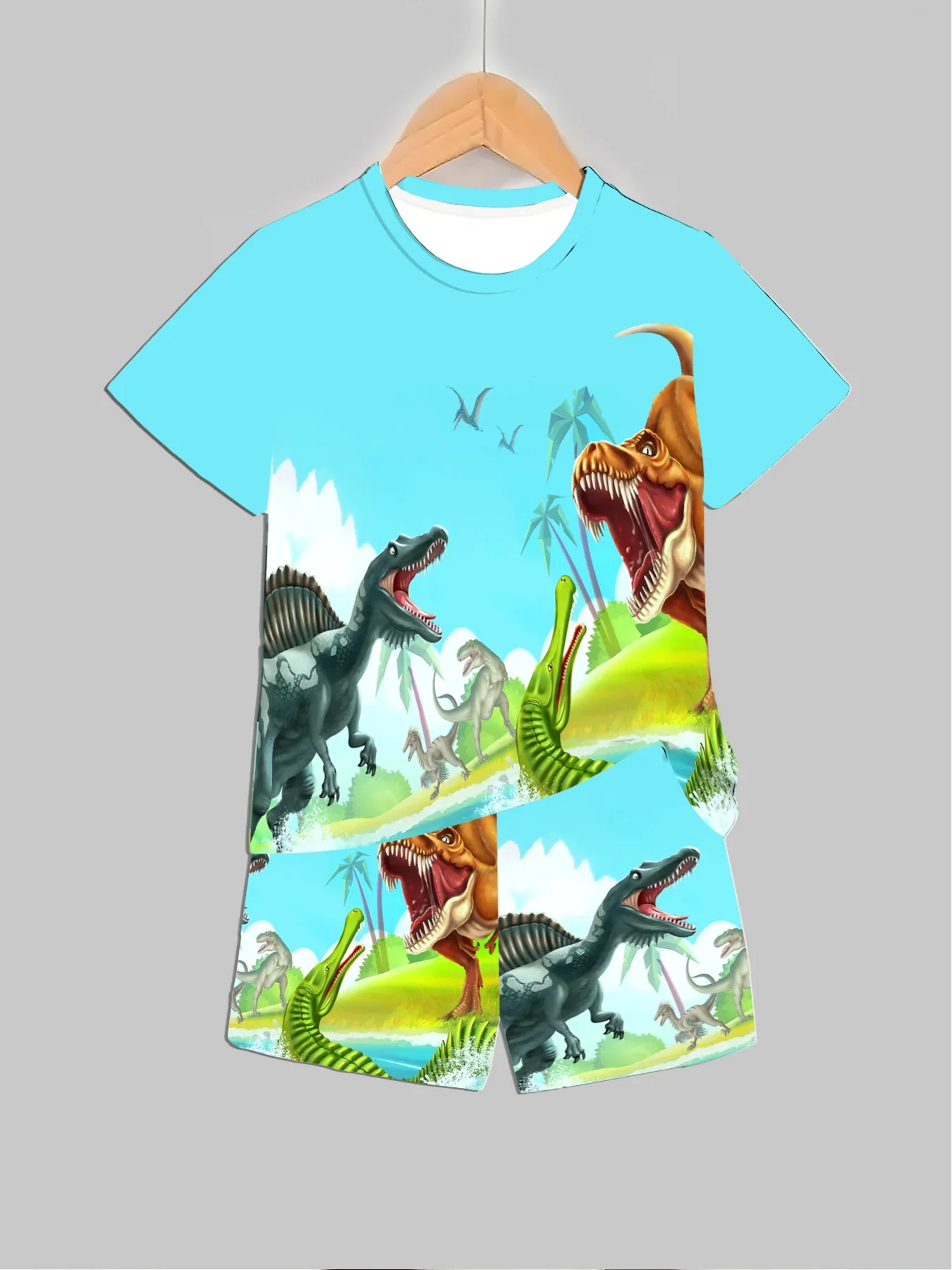 New Dinosaur Printed Outfits Tops + Shorts 2 PCS For Summer Boys Girls Clothing Sets 2 Pcs Baby Fashion Suits - view 5
