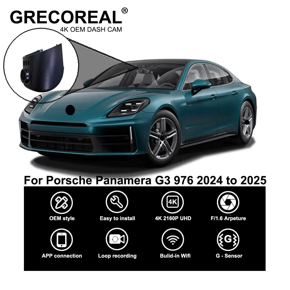 

GRECOREAL 4K Dash Cam Front and Rear WiFi Car Dual Dashcam APP Control Plug Play Compatible with Porsche Panamera Chassis G3 976