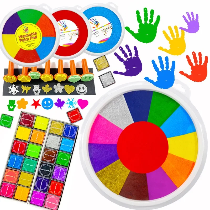 Funny 6 Colors Ink Pad Stamp DIY Finger Painting Craft Cardmaking for Kids Montessori Drawing 0-12 Months Baby Interactive Toys