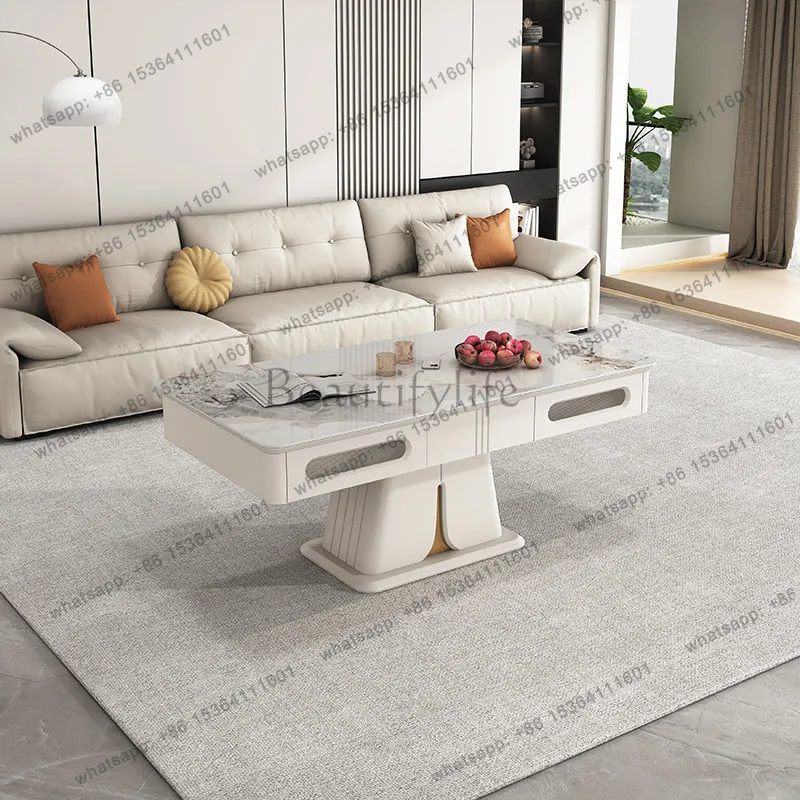

Rock slab coffee table dining table integrated with heater living room small apartment intelligent voice lifting desk