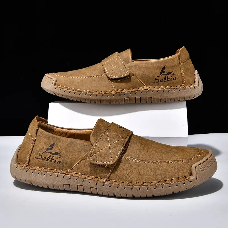 

Men's Slip on Loafers Lightweight Driving Soft Leather Shoes Non Slip Daily Fashion Casual Outdoor Sneakers Breathable Khaki