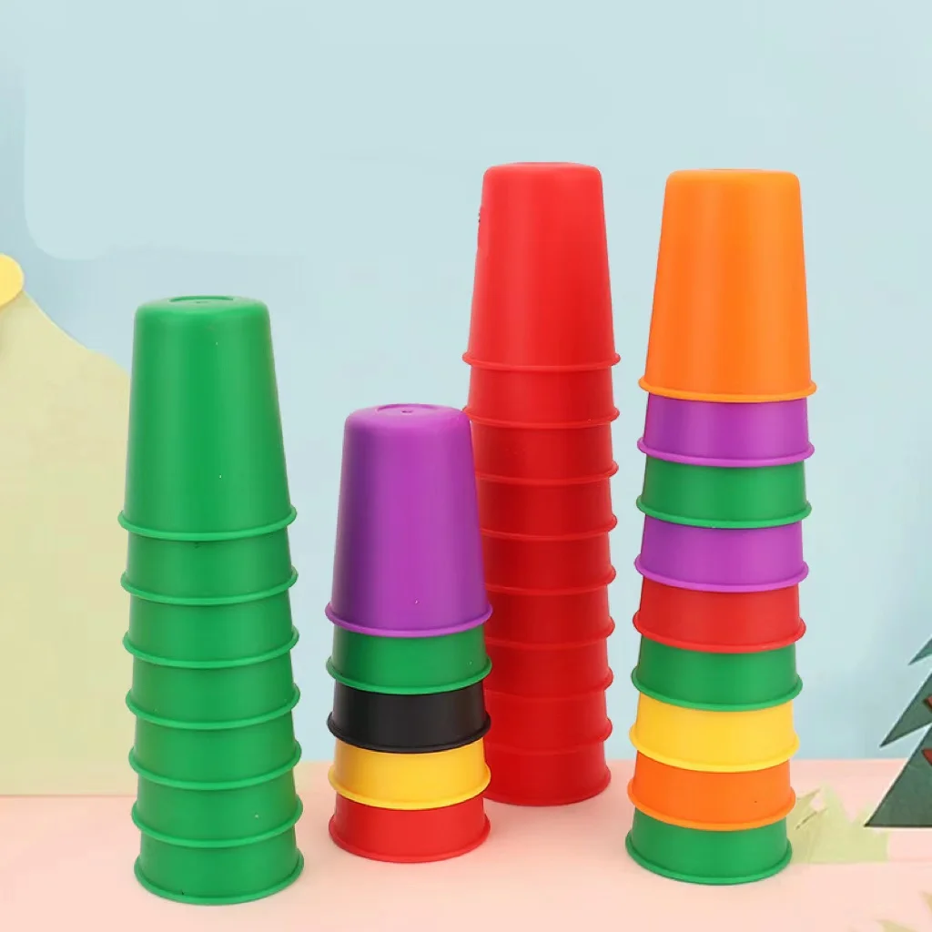 Montessori ของเล่น MINI STACK ถ้วยเกมการ์ดการศึกษาการตรัสรู้ทางปัญญาสีความรู้ความเข้าใจ Logic การฝึกอบรมเด็ก