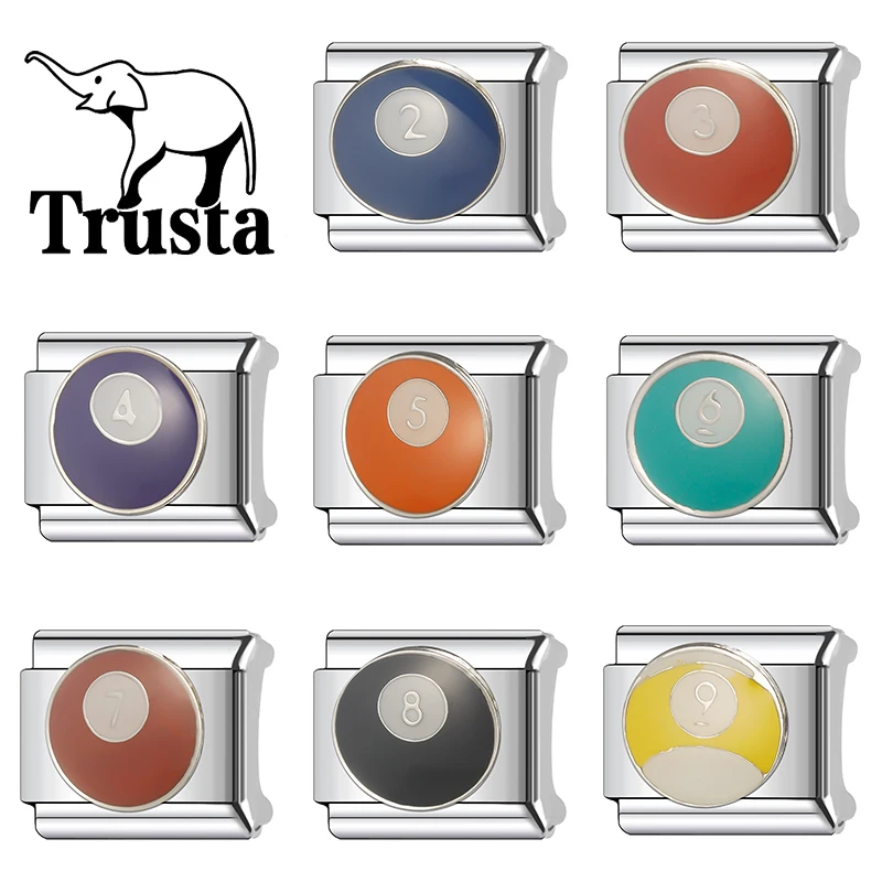 Trusta Fashion Fancy Billiards Italian Charm Fit 9mm Link Bracelet Stainless Steel Watch Chain Elasticity Bangle Jewelry N732
