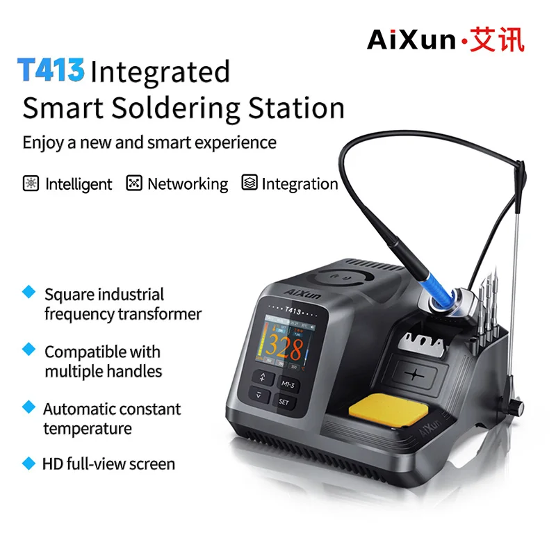 AIXUN T413 200W Integrated Intelligent Soldering Station Compatible T245/T225 Handle with Voice Control PCB Welding Table