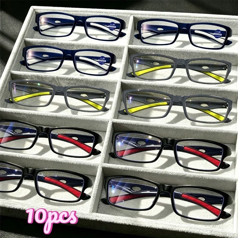 10‑Pack Reading Glasses, Lightweight & Portable Presbyopic Eyewear for Home Office Outdoor Daily Wear, Powers +1.0‑+3.5