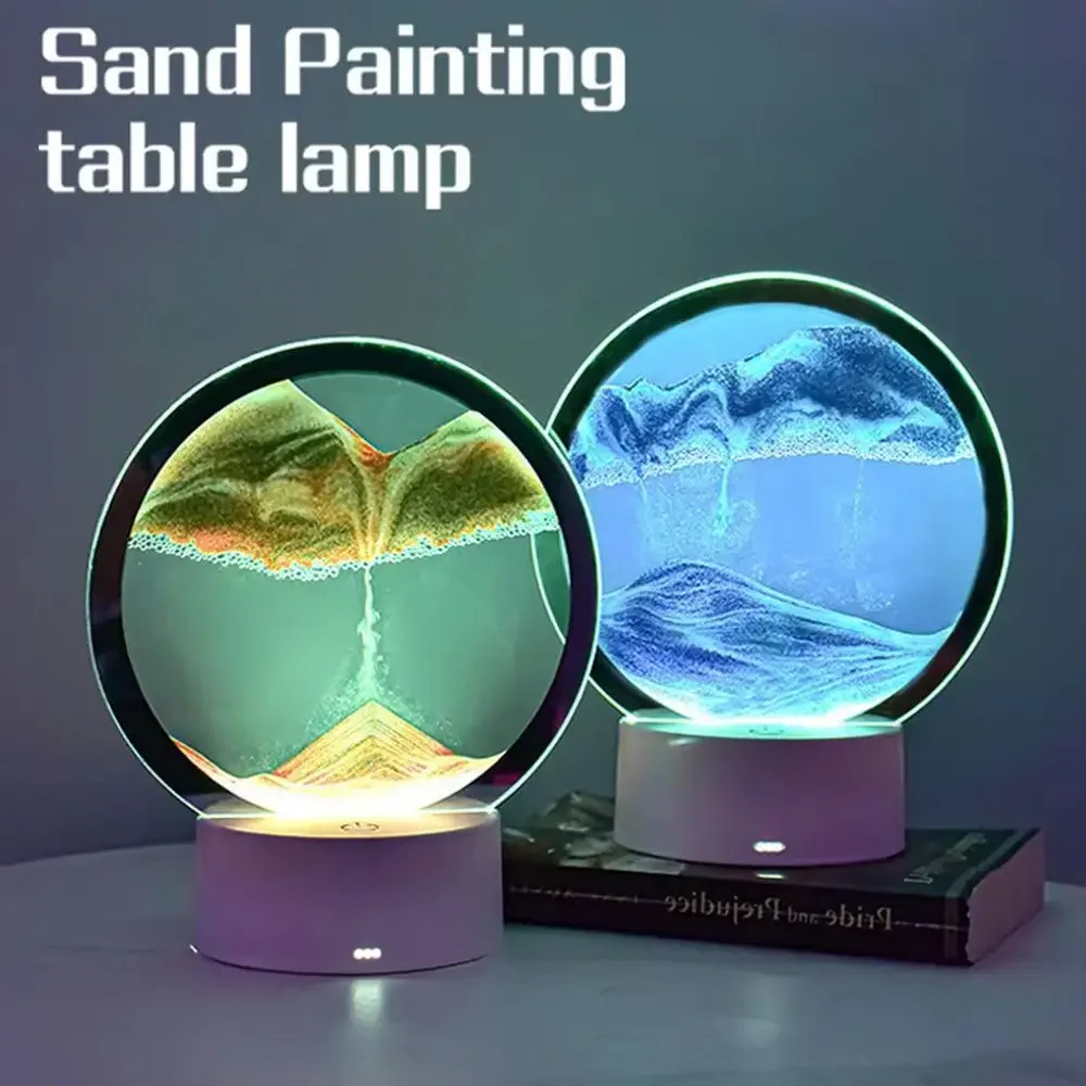 3D Moving Sand Art LED Lamp Hourglass Sandscape Night Light 7 Colors USB Table Lamp Motion Display Quicksand Painting Picture