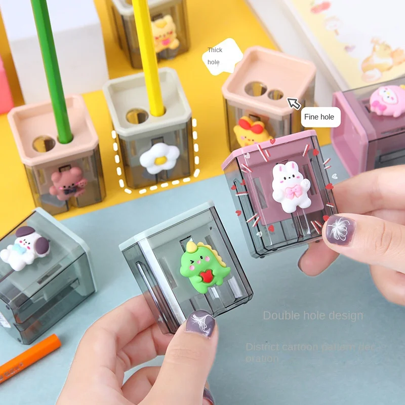 

Mini Cute Cartoon Two Hole Sharpener Pencil Kawaii Stationery Sharpener Student Supply Safe Spiral Steel Knife Pencil Sharpener