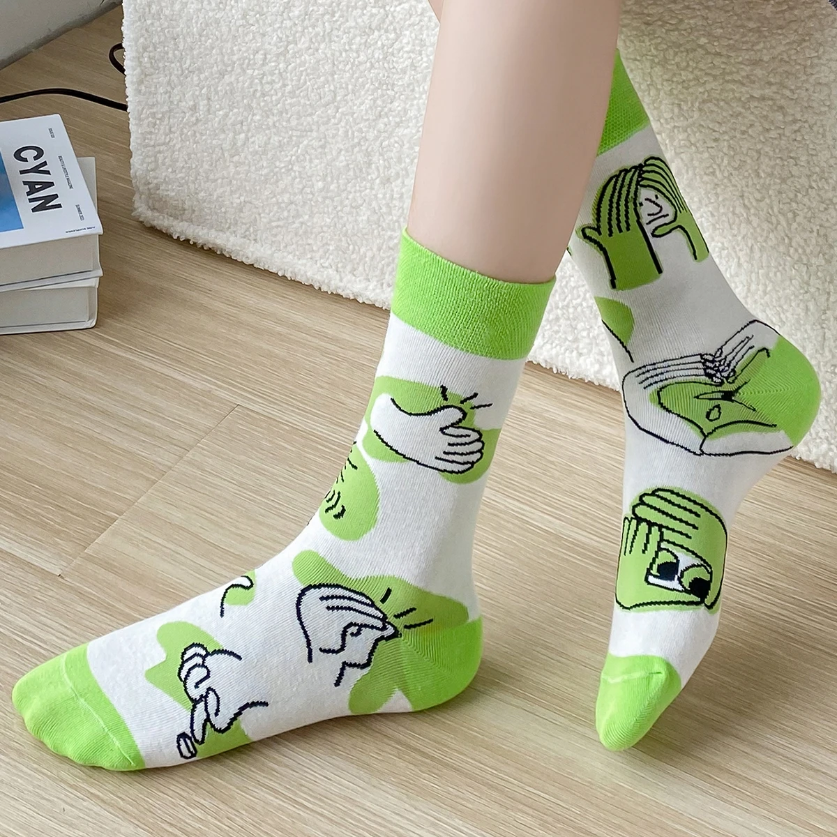 AB ถุงเท้าลายการ์ตูนสำหรับวัยรุ่นผู้หญิงถุงเท้าถักนิตติ้งแนวสตรีทถุงเท้าแนวรักถุงเท้าข้อต่ำฟิตเนสคุณภาพสูงใหม่