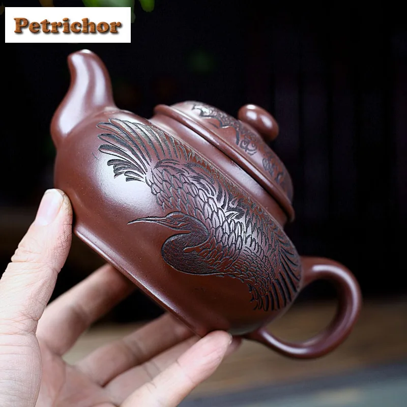 

500ml Traditional Yixing Purple Clay Teapots Handmade Pine Crane Pot Raw Ore Purple Mud Kettle Chinese Zisha Tea Set Drinkware