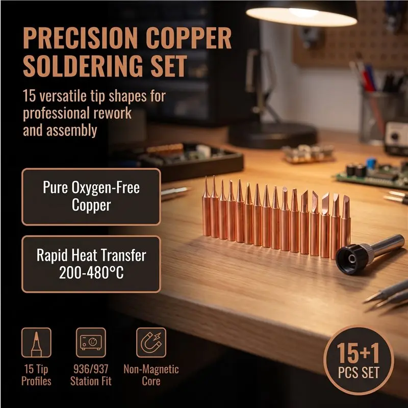 A84E-15Pcs/Lot Pure Copper Lead Free Soldering Iron Tips 900M-T Welding Heads For 936 Soldering Station Tool Kits