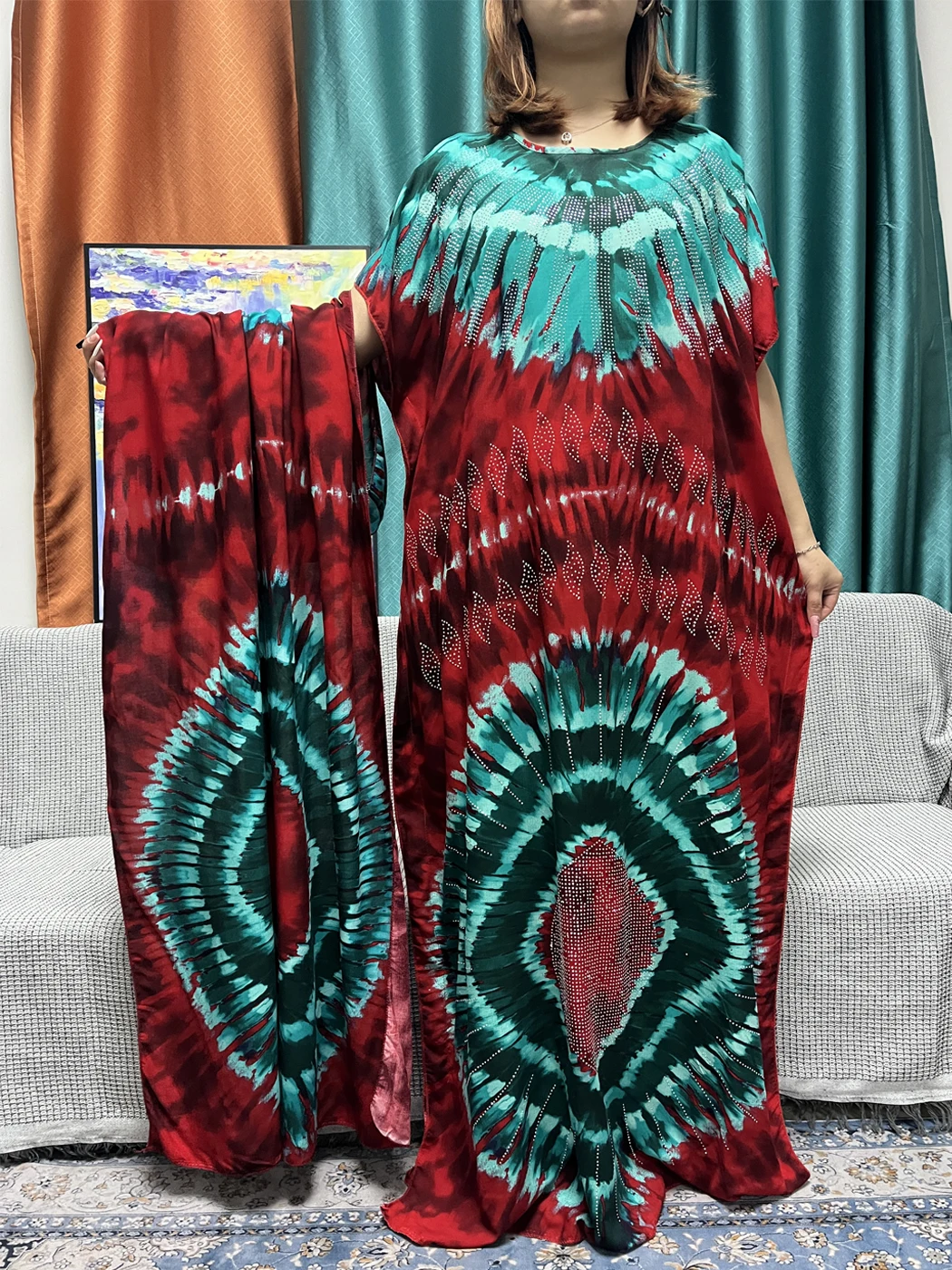 Abayas con estampado musulmán para mujer, bata holgada de algodón con diamantes, caftán marroquí, vestidos islámicos africanos con bufanda de