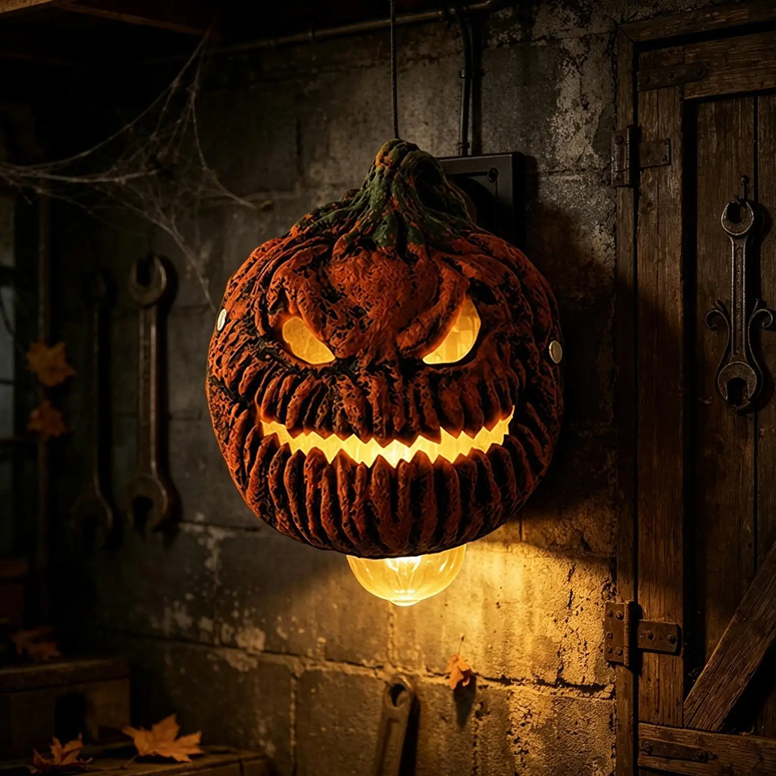 Pumpkin Lantern Cover Wearable Photo Booth with Elastic Strap for Porch Light Outdoor Halloween Spooky Party Decorations