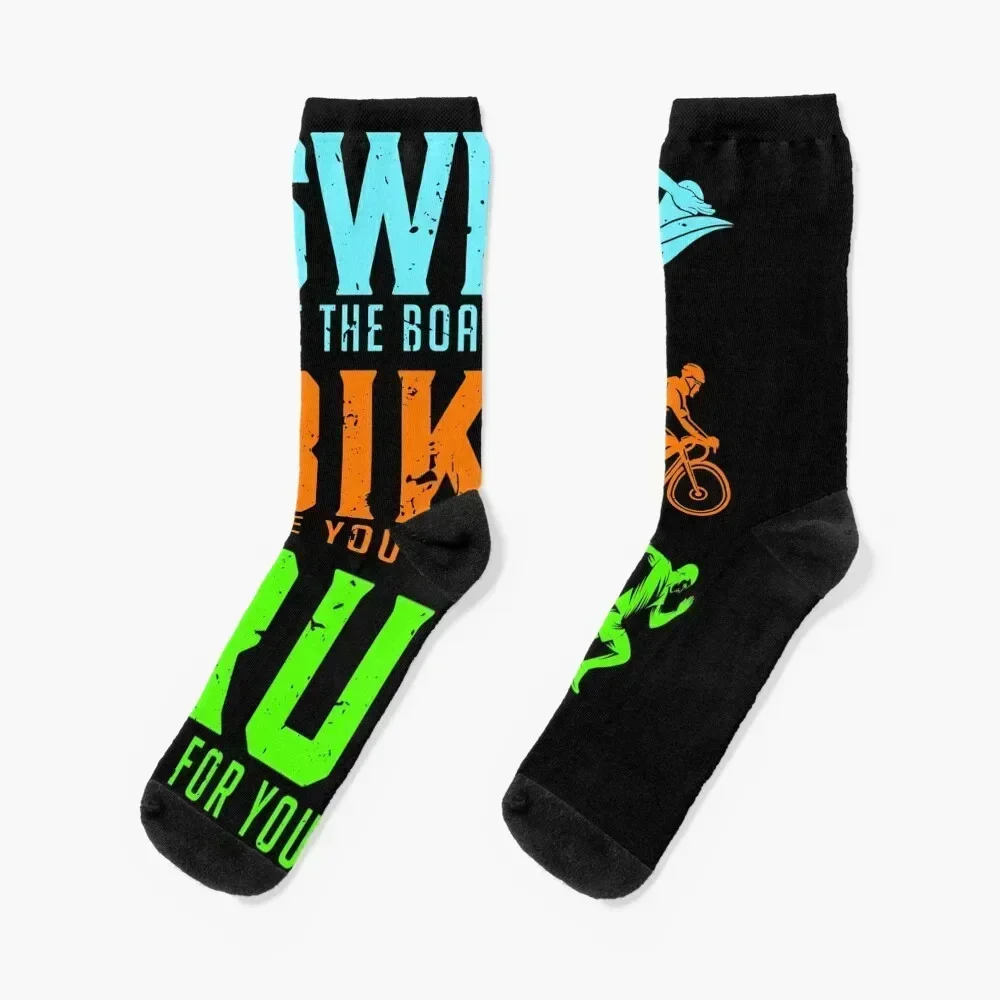 

Swim Bike Run Socks gift hiking with print kids Mens Socks Women's
